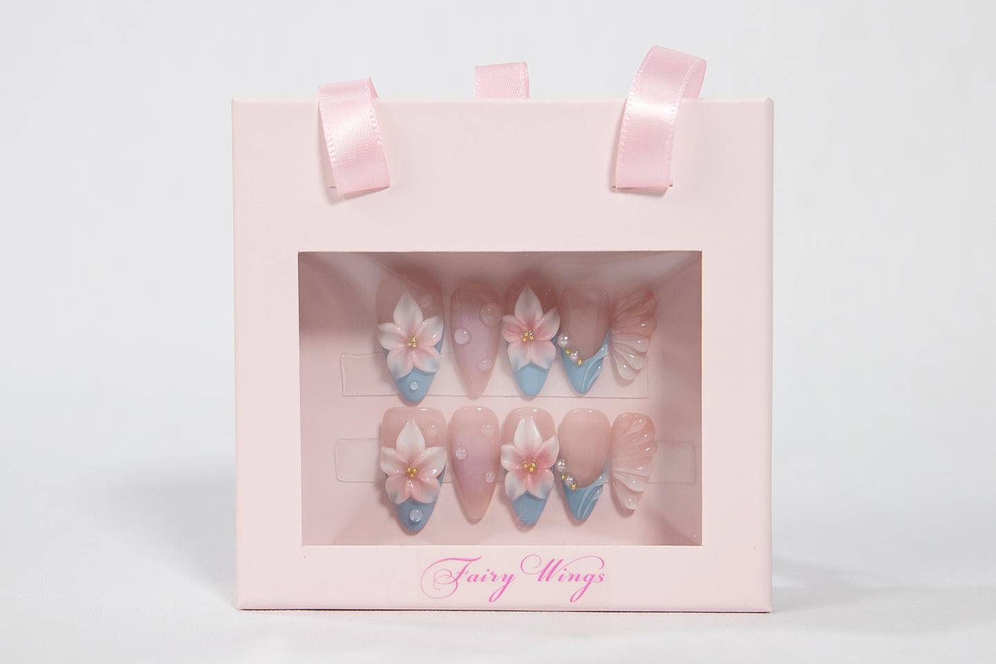 Fairy Wings Nails Handmade Press on Nails 3D Flower Design Nails